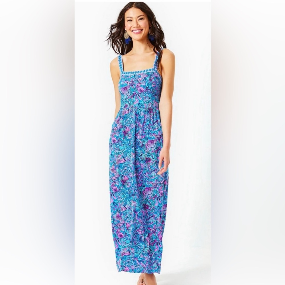 Lilly Pulitzer Mirasol Maxi Dress in Breakwater Blue Shells N’ Bells, Size 10